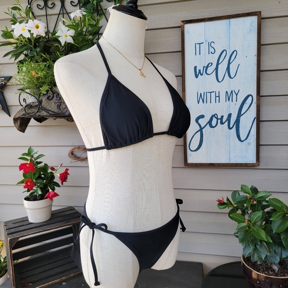 BODY GLOVE ♡ Sweet Cute 'n Sexy Black 2pc String Slidder Bikini Swimsuit M/M - Picture 3 of 17